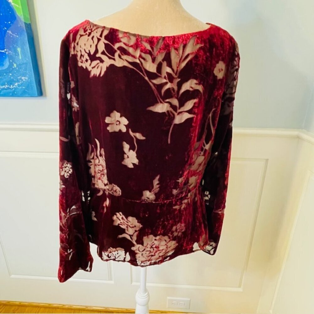 Vintage Y2k Fairy Whimsigoth Velvet Burnout Peplum Top Ice Burgundy XL - Picture 5 of 9